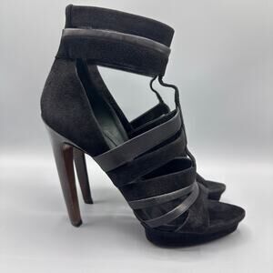 Emilio Pucci Platform Caged Heels Size 39 9 US Suede Leather Designer Strappy